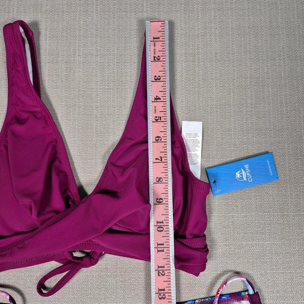 Cupshe Womens Bikini Set Plum Purple Floral Wrap Lace Up Side Tie M ADL5024B NWT